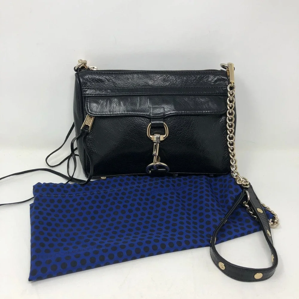 Rebecca Minkoff M.A.C. Shoulder Bag Black Leather Chain Strap Studded